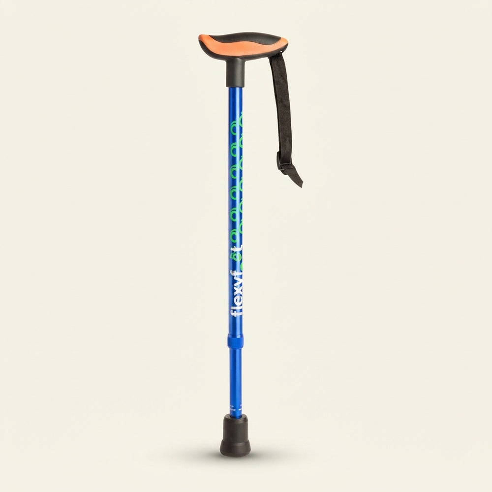 Wandelstok met ovalen handvat blauw Flexyfoot