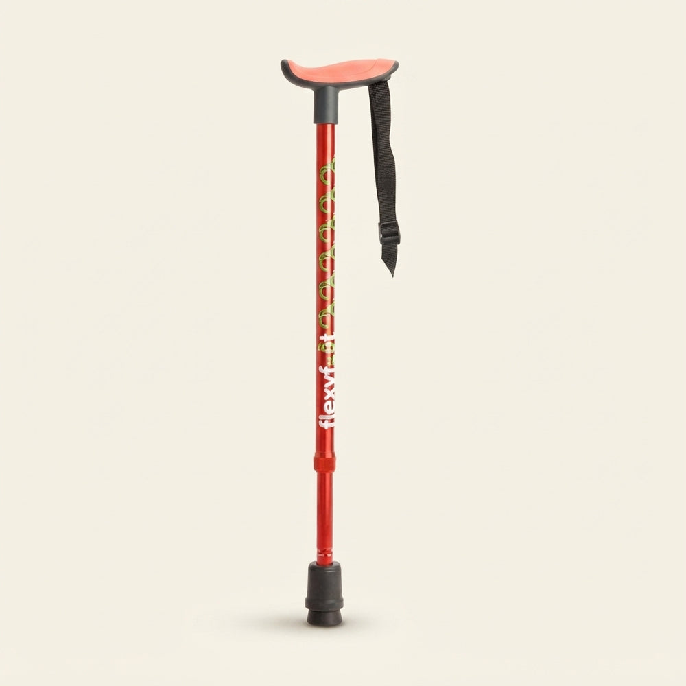 Wandelstok met ovalen handvat rood Flexyfoot